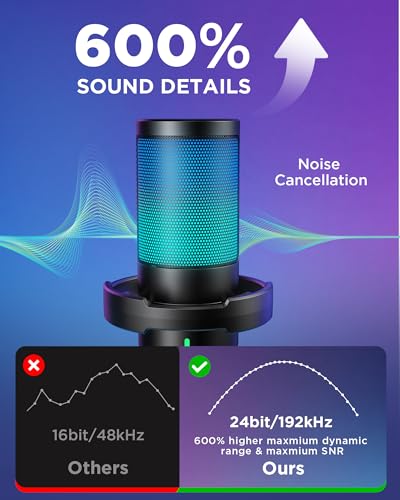 InnoGear Gaming USB Microphone, Noise Cancellation Condenser Mic with Mute, Gain, RGB Indicator, Boom Arm Stand for Streaming, Podcast, Twitch, YouTube, Discord, PC, Computer, PS4, PS5, Mac, Black - Image 4