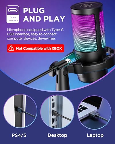 InnoGear Gaming USB Microphone, Noise Cancellation Condenser Mic with Mute, Gain, RGB Indicator, Boom Arm Stand for Streaming, Podcast, Twitch, YouTube, Discord, PC, Computer, PS4, PS5, Mac, Black - Image 2