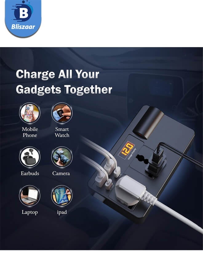 Bliszaar 200W Car Power Inverter 12V to 220V with USB-C PD Fast Charging, Dual AC Outlets (US/EU/UK), Digital Display, Compact Converter for Car, RV, Truck, Laptops - Image 4