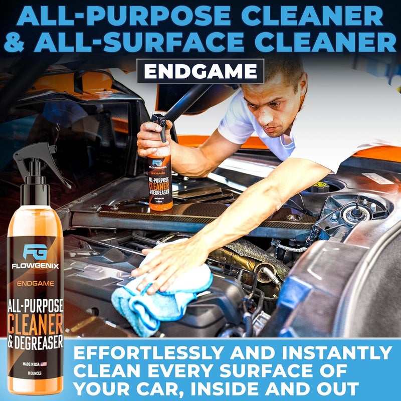 Flowgenix Grand Slam 4-Pack Includes Waterless Car Wash Spray + Instant Car Scratch Remover Repair + Streak Free Window and Glass Cleaner + All Purpose Cleaner for Auto Detailing, 2 Microfiber Towels - Image 4