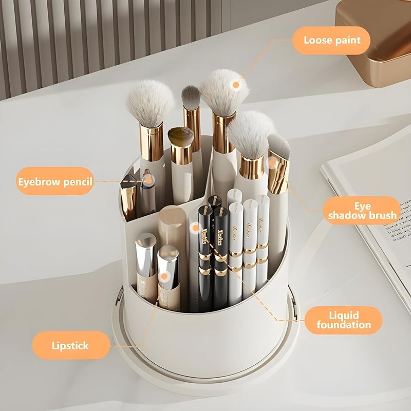 HOOPVOOL® Makeup Brush Holder With Lid,360° Rotating Organizer, Nail Polish Perfume Lipstick Pen-Pencil Paint Brush Stationary, Multifunctional Dressing Table Storage (Grey) - Image 4