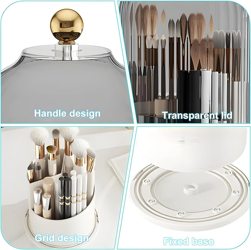 HOOPVOOL® Makeup Brush Holder With Lid,360° Rotating Organizer, Nail Polish Perfume Lipstick Pen-Pencil Paint Brush Stationary, Multifunctional Dressing Table Storage (Grey) - Image 5