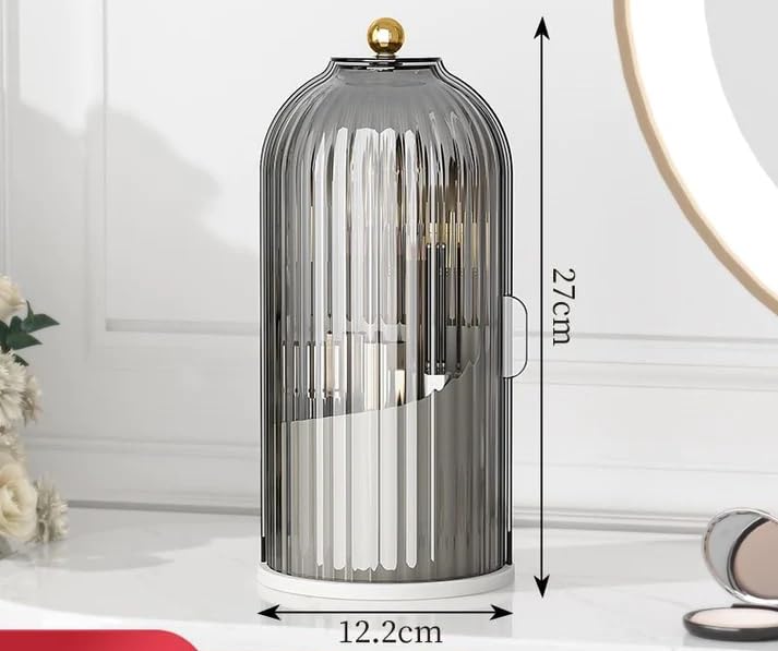 HOOPVOOL® Makeup Brush Holder With Lid,360° Rotating Organizer, Nail Polish Perfume Lipstick Pen-Pencil Paint Brush Stationary, Multifunctional Dressing Table Storage (Grey) - Image 2