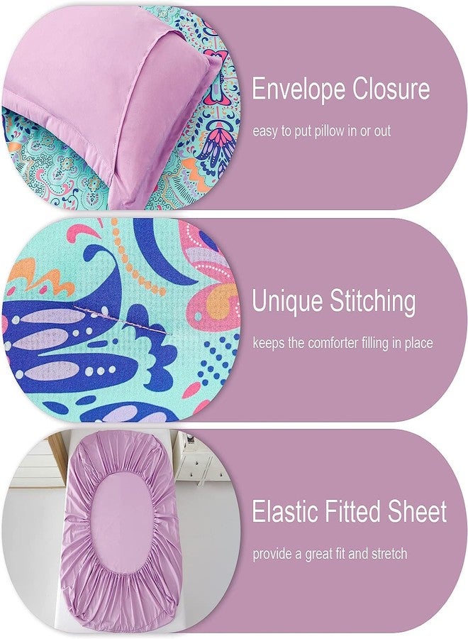 DHSFKBE Twin Comforter Set, 5 Piece Bed in a Bag, Boho Aqua and Lilac Damask Medallion Print Comforter with Sheets, Soft Microfiber Complete Bedding Set for All Season (Aqua, Twin) - Image 5