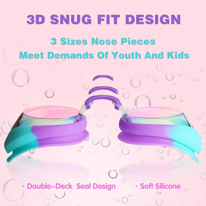 Keary Kids Swim Goggles for Toddler Kids Youth(3-12),Anti-Fog Waterproof Anti-UV Clear Vision Water Pool Goggles - Image 3