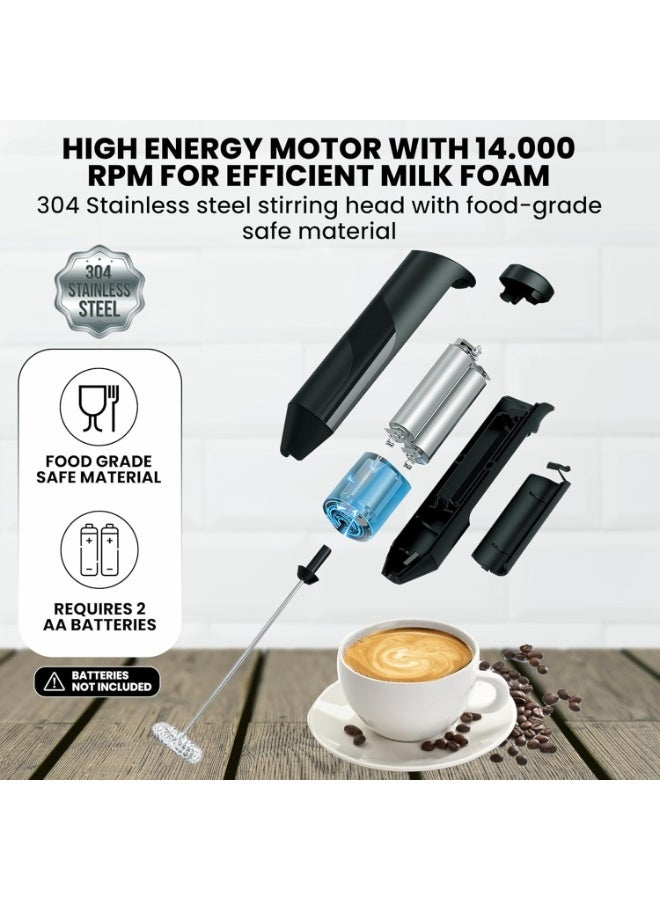 Handheld Electric Milk Frother with Stainless Steel Stand – High-Speed Milk Foam Maker for Coffee, Latte, Cappuccino, Macchiato, Matcha & Hot Chocolate, Battery Operated Mini Drink Mixer for Protein Shakes, Milkshakes & Frappe, Stainless Steel Whisk, Easy to Clean Compact Design - Image 2