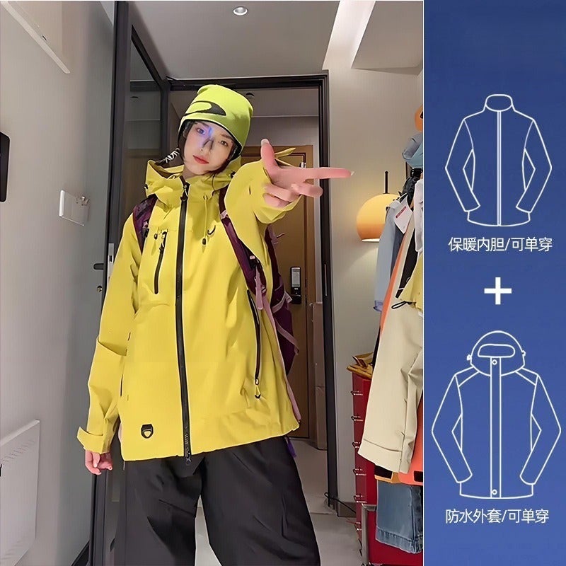 Qi Ta Men's Women's 3-in-1 Detachable Outdoor Hiking Jacket Waterproof Windproof Travel Mountaineering Coat - Image 1