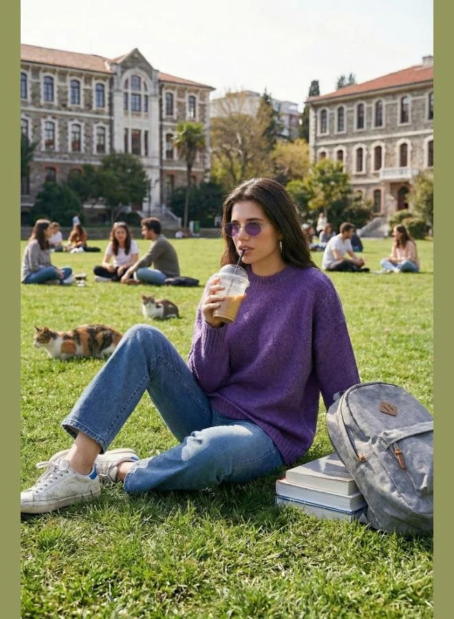 ليلا كنزة نسائية أساسية بياقة دائرية وقصة عادية من ليلا