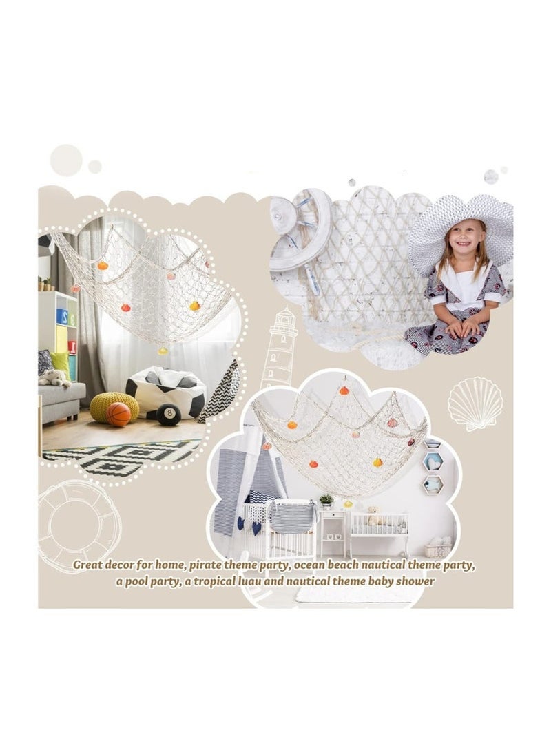 Bukela Decorative Fishing Net with SeaShells 1.5M*2M Nautical Fish Net Decoration Mediterranean Style Hanging Photo Netting Wall Hanging Decor for Party Home - Image 5