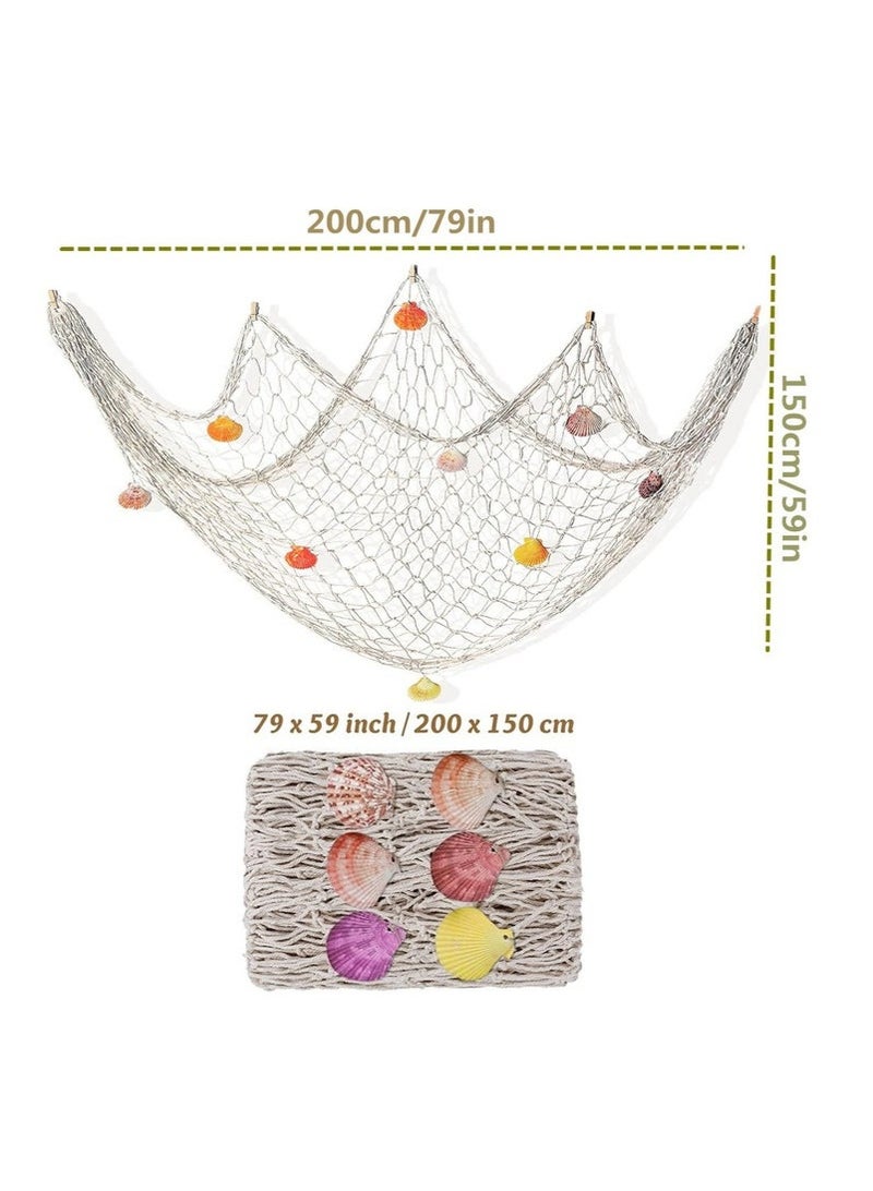 Bukela Decorative Fishing Net with SeaShells 1.5M*2M Nautical Fish Net Decoration Mediterranean Style Hanging Photo Netting Wall Hanging Decor for Party Home - Image 3