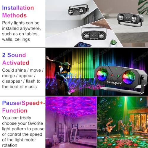 SPOOBOOLA Party Disco Ball, Dj Disco Light Strobe Dance Sound Activated with Remote Control Stage Rave Light Ocean Star Projector for Club Parties KTV Christmas Halloween Décor Birthday Outdoor Glow Party - Image 4