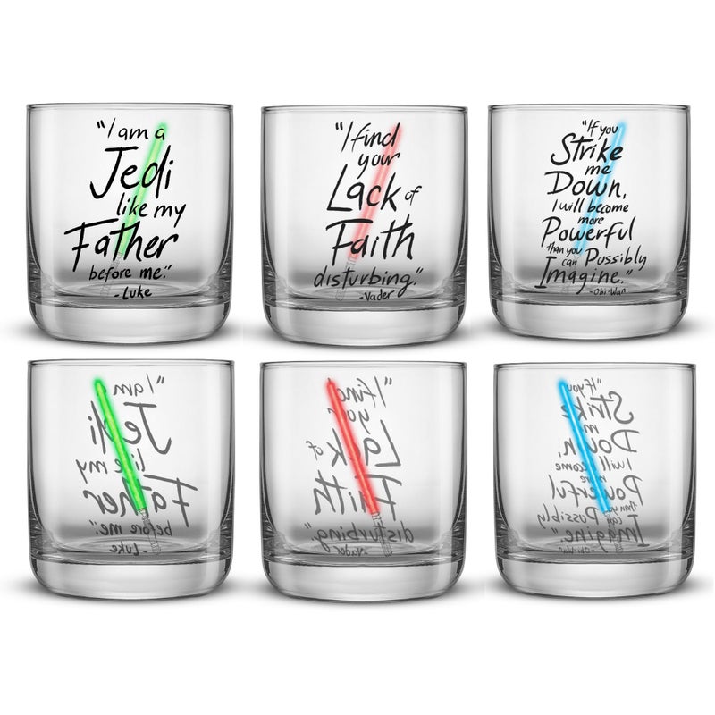 JoyJolt Star Wars Lightsaber Collection 10oz Drinking Glasses, Set of 6 Limited Edition Obi Wan Kenobi Darth Vader Luke Skywalkerâ„¢ Glass Tumblers, Star Wars Gifts Short Drinking Glass Set - Image 1