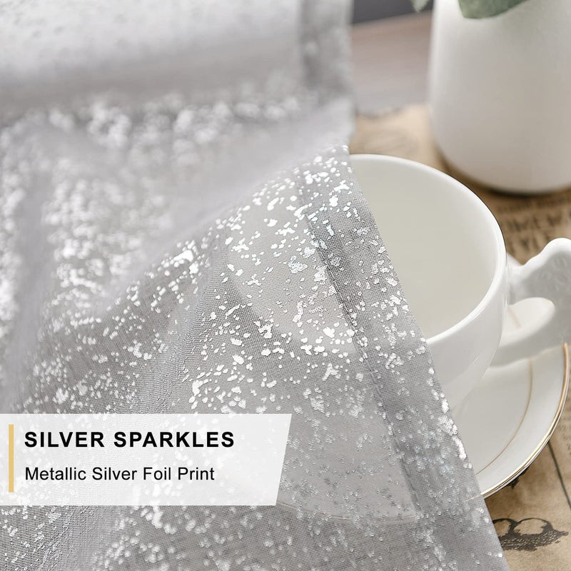 TERLYTEX TERLYTEX Silver Sheer Curtains 95 Inches Long  Metallic Silver Foil Spots Printed Shimmer Sheer Curtains for Living Room  Privacy Grommet Sparkle Curtains 2 Panels Set  52 x 95 Inch  Silver Grey - Image 4