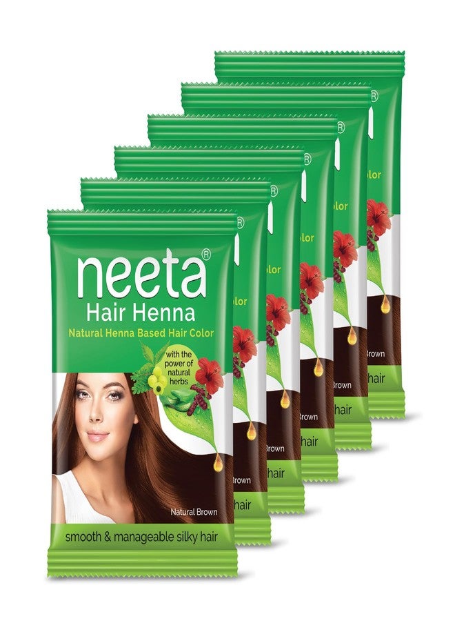 Neeta Henna Powder for Hair, Henna-Based Hair Color with Amla, Shikakai, Heena, Aloe Vera & Hibiscus for Smooth, Silky Hair, Adds Shine, Natural Brown, Herbal Formula with 5 Herbs - 50g per Pack, Pack of 6 - Image 1