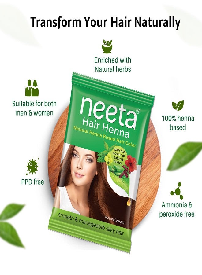 Neeta Henna Powder for Hair, Henna-Based Hair Color with Amla, Shikakai, Heena, Aloe Vera & Hibiscus for Smooth, Silky Hair, Adds Shine, Natural Brown, Herbal Formula with 5 Herbs - 50g per Pack, Pack of 6 - Image 5
