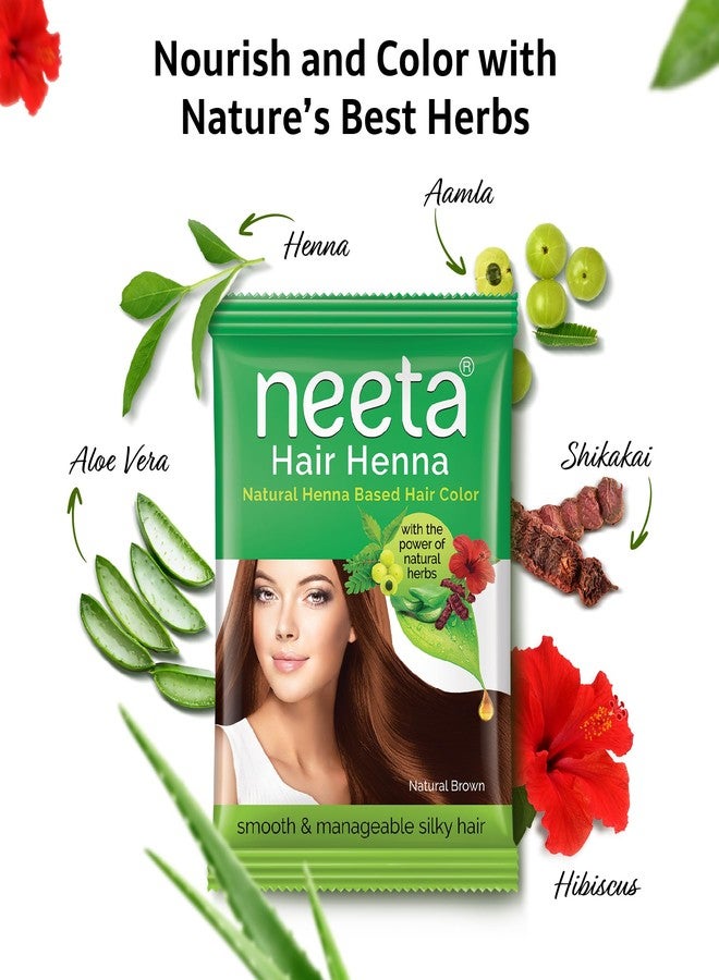 Neeta Henna Powder for Hair, Henna-Based Hair Color with Amla, Shikakai, Heena, Aloe Vera & Hibiscus for Smooth, Silky Hair, Adds Shine, Natural Brown, Herbal Formula with 5 Herbs - 50g per Pack, Pack of 6 - Image 4
