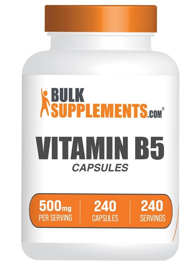 بالك سابلمنتس كبسولات فيتامين ب5 من BulkSupplements.com - حمض البانتوثنيك، مكمل فيتامين ب، حمض البانتوثنيك 500 مجم - خالٍ من الجلوتين، كبسولة واحدة لكل وجبة، 240 كبسولة (عبوة من 1) 