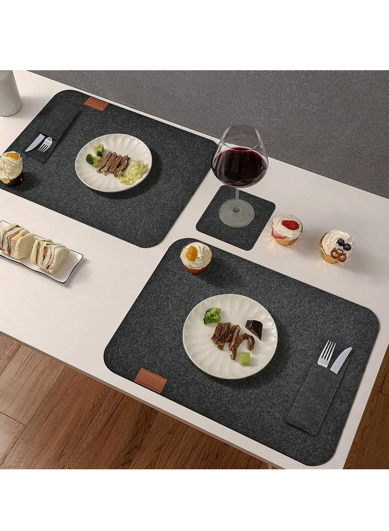 Washable Placemats Set 18 Pieces, 6 Placemats, 6 Coasters, 6 Cutlery Pockets, Felt Coasters Set, Platters, Felt Set - Image 3