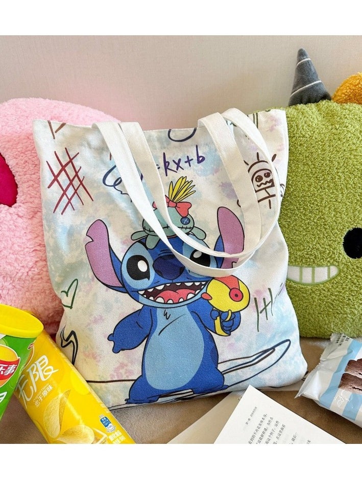 STITCH Cartoon Stitch double-sided pattern canvas tote bag, student class bag tote bag, reusable beautiful environmentally friendly bag, book shopping groceries cute cotton tote bag 