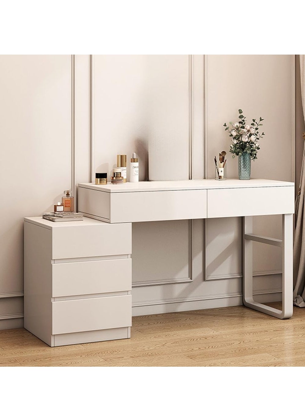 Dressing Table with Drawers, Dressing Table, Storage Cabinets for Girls Dressing Table Bedroom Furniture(Off-White(100-130) x40x73) 