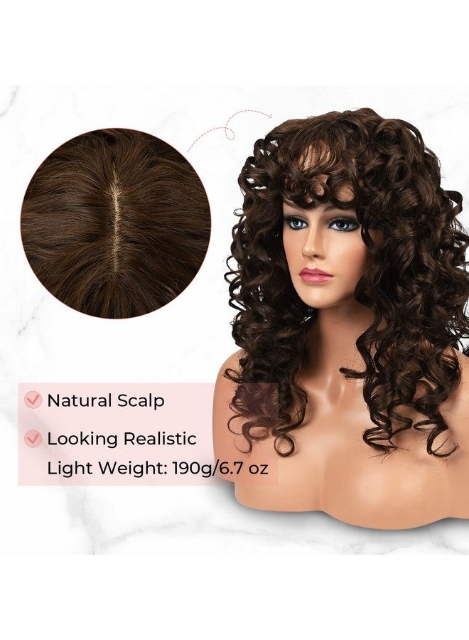 لوناي 23 بوصة شعر مستعار مجعد بني مع الانفجارات Wig006 تسريحة طويلة خمر مع هامش مجعد شعر مستعار اصطناعي للنساء الاستخدام اليومي Partybrown - Image 3
