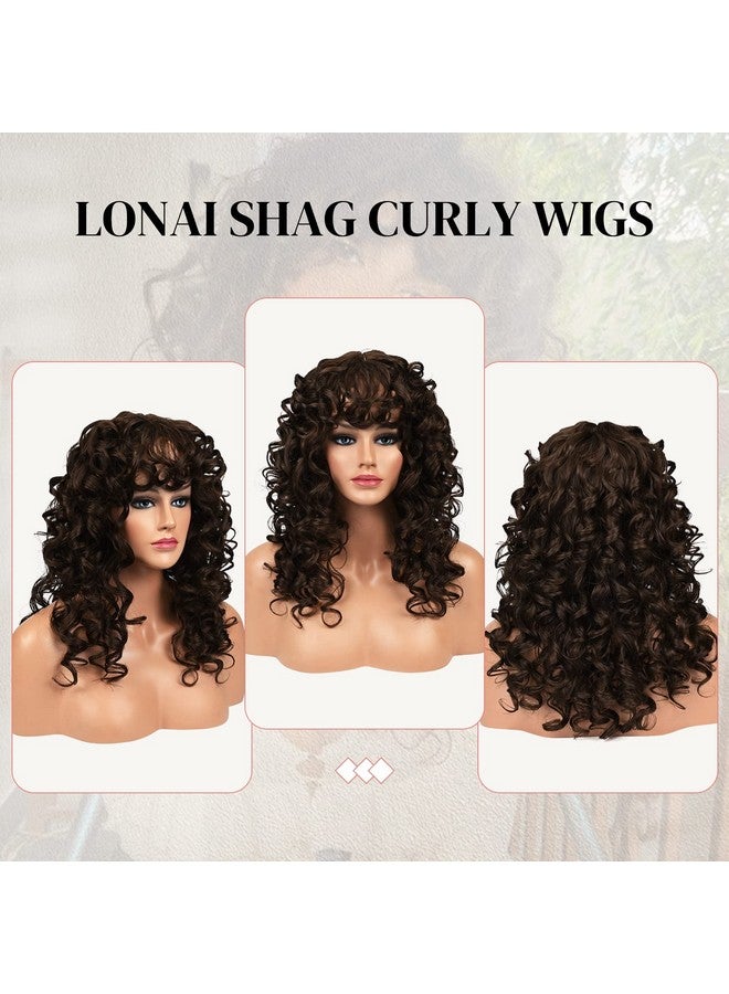 لوناي 23 بوصة شعر مستعار مجعد بني مع الانفجارات Wig006 تسريحة طويلة خمر مع هامش مجعد شعر مستعار اصطناعي للنساء الاستخدام اليومي Partybrown - Image 4