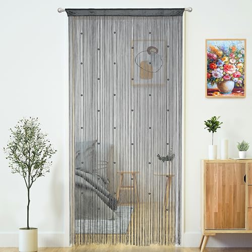 YaoYue Beaded Curtain Door String Curtains for Doorways Tassels Beads Hanging Fringe Hippie Window Hallway Entrance Wall Closet Bedroom Privacy Decor (Grey, 39" W x 79" L (Pack of 1)) - Image 1