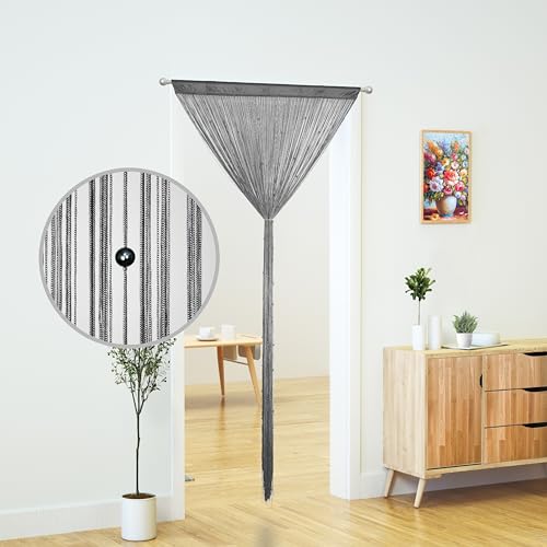 YaoYue Beaded Curtain Door String Curtains for Doorways Tassels Beads Hanging Fringe Hippie Window Hallway Entrance Wall Closet Bedroom Privacy Decor (Grey, 39" W x 79" L (Pack of 1)) - Image 2