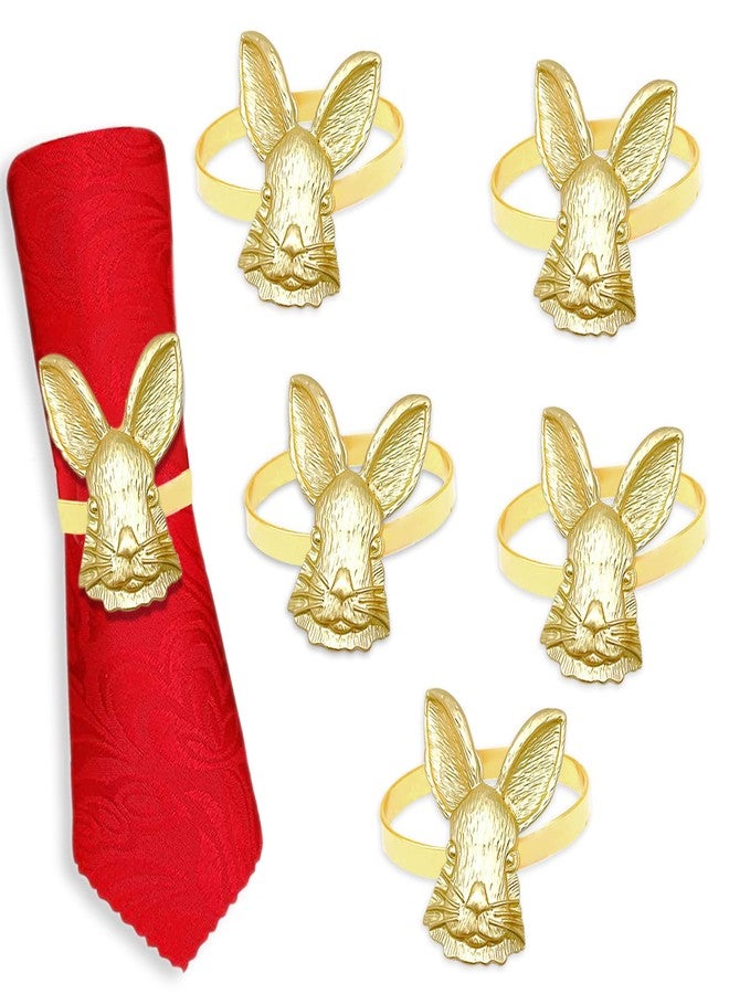 QTKJ Gold Bunny Napkin Rings Set of 6, Table Decorations for Dining Room,Napkin Buttons for Parties, Weddings, Birthdays, Valentine's Day, Easter Decorations. - Image 1