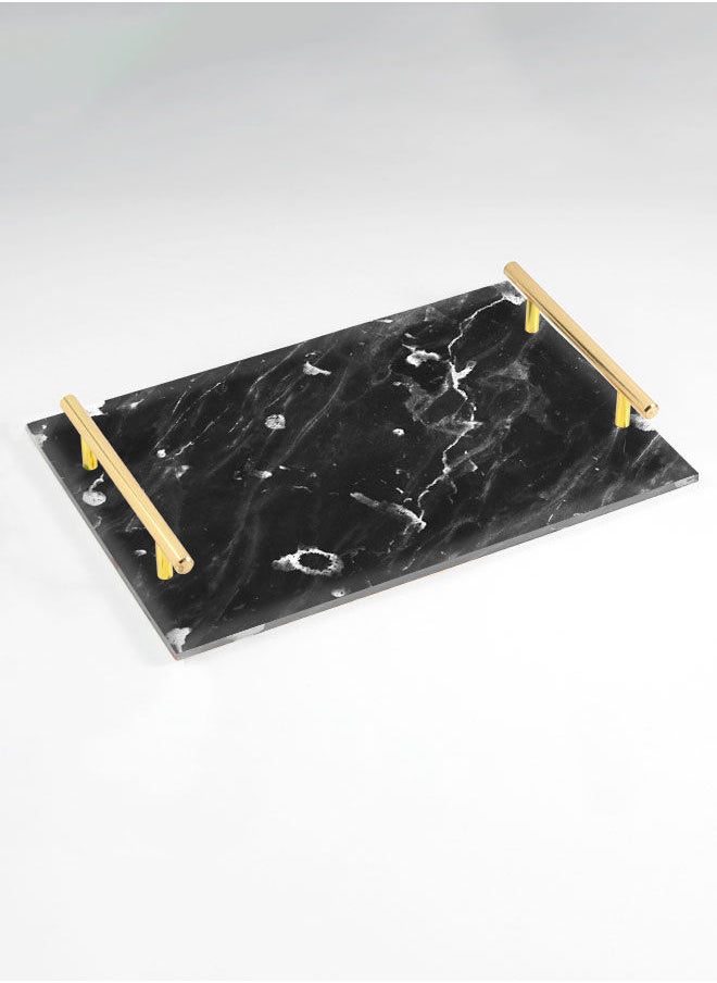 LOWHA Decorative Acrylic Serving Tray with Gold Color Metal Handles Marble Waved 20x30cm  - Image 1