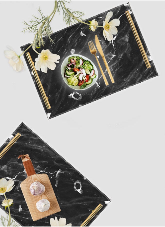 LOWHA Decorative Acrylic Serving Tray with Gold Color Metal Handles Marble Waved 20x30cm  - Image 4