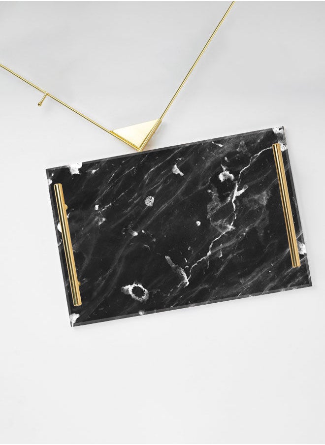 LOWHA Decorative Acrylic Serving Tray with Gold Color Metal Handles Marble Waved 20x30cm  - Image 3