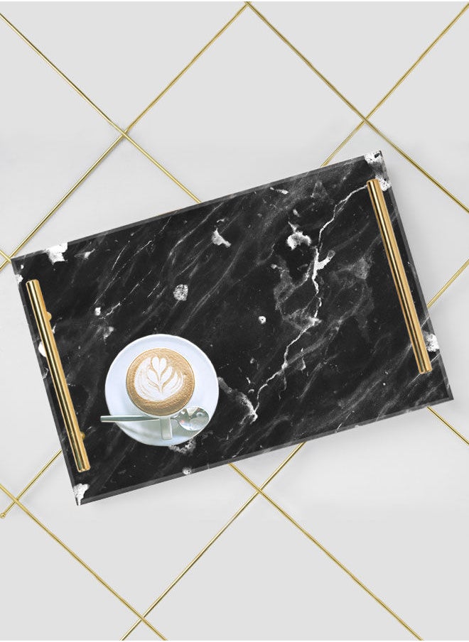 LOWHA Decorative Acrylic Serving Tray with Gold Color Metal Handles Marble Waved 20x30cm  - Image 5
