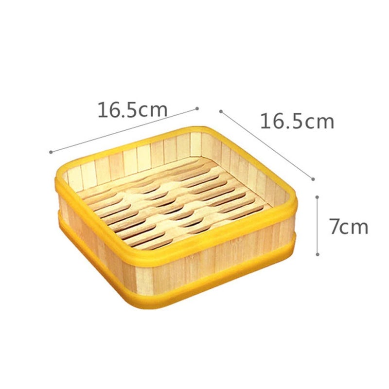 Square 6 Inch Bamboo Steamer Basket With Lid For Dim Sum Dumplings Cooking - Image 3