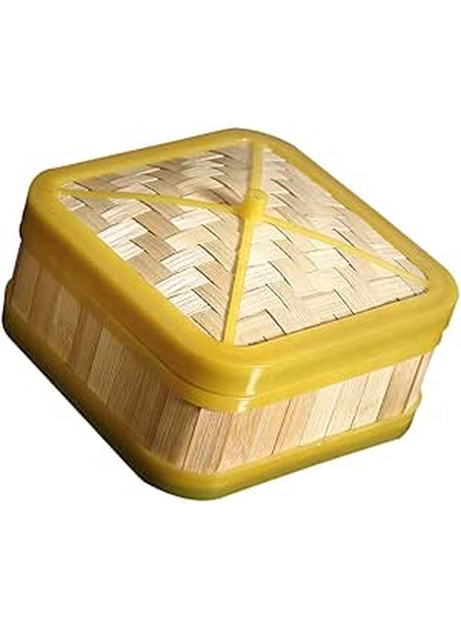 Square 6 Inch Bamboo Steamer Basket With Lid For Dim Sum Dumplings Cooking - Image 1