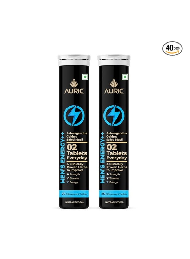 AURIC Men’s Energy 40 Tablets Ashwagandha Gokshura Safed Musli Fenugreek L Citrulline And Zinc blend For Performance Boost Helps Improve Vitality Stamina And Strength Research Backed Ingredient - Image 1