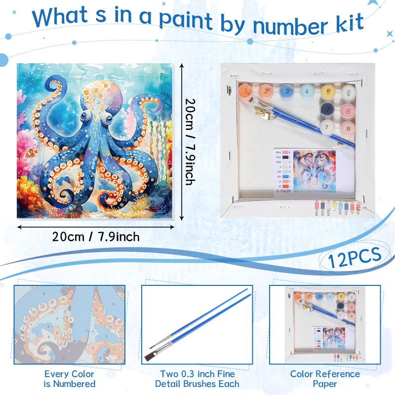 Nezyo 12 Sets Paint by Numbers Kit with Frame for Adult Beginners, Paint by Number DIY Acrylic Painting Canvas for Painting Party, Classroom Activity Birthday Gift, 8 x 8 Inch - Image 2