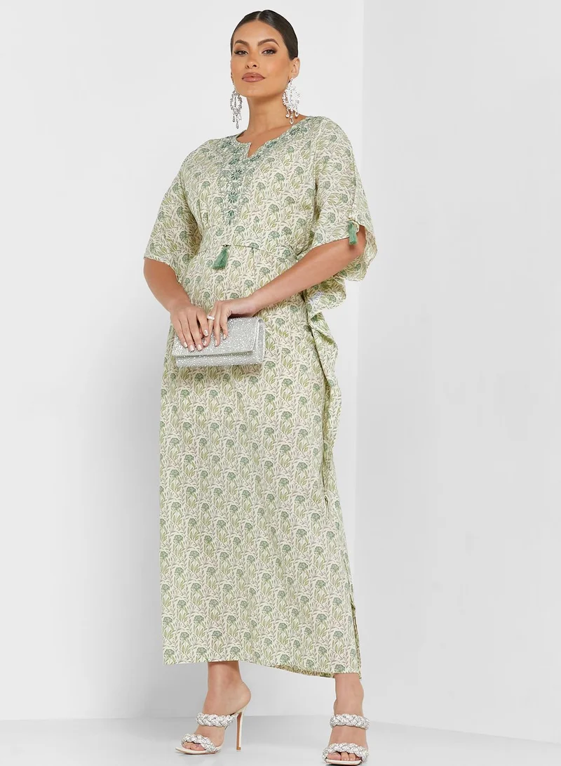 ARABIAN CLOSET Belted Printed Kaftan