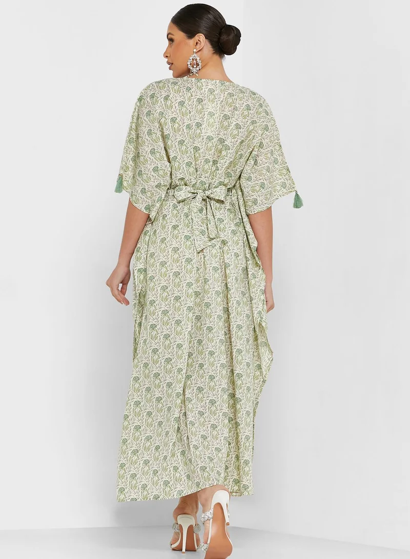 ARABIAN CLOSET Belted Printed Kaftan