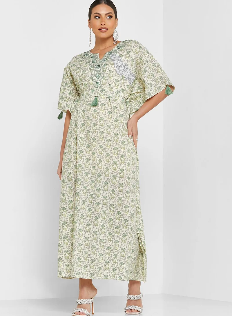 ARABIAN CLOSET Belted Printed Kaftan