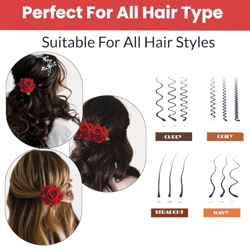 TEMPERIA (1pcs) Hair Accessories For Women & Girls - Stylish Red Rose Artificial Flowers Bun Juda U Pins & Clips for Style & Decoration - Bridal Brooch & Braid for Hairstyle of Bride, Wedding & Party - Image 5