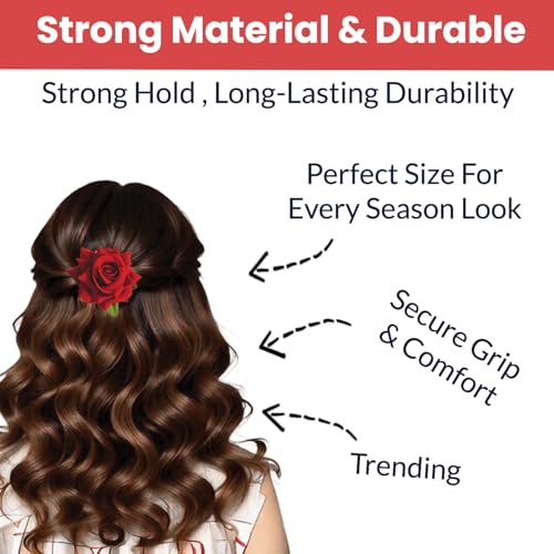 TEMPERIA (1pcs) Hair Accessories For Women & Girls - Stylish Red Rose Artificial Flowers Bun Juda U Pins & Clips for Style & Decoration - Bridal Brooch & Braid for Hairstyle of Bride, Wedding & Party - Image 3
