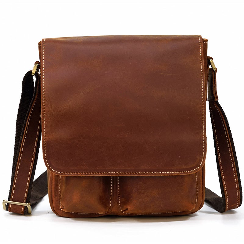Men'S Genuine Leather Shoulder Bag, Crazy Horse Leather Crossbody Bag, Top Layer Cowhide Flap Shoulder Bag, Ipad Bag, Exclusively For Sales - Image 1