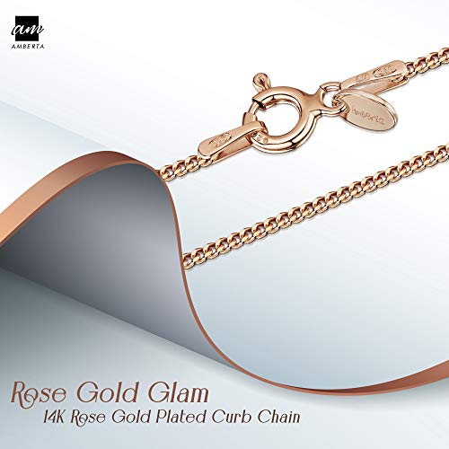 Amberta 14K Rose Gold Plated on 925 Sterling Silver 1.3 mm Curb Chain Necklace Length 18" inch / 45 cm (18) - Image 5