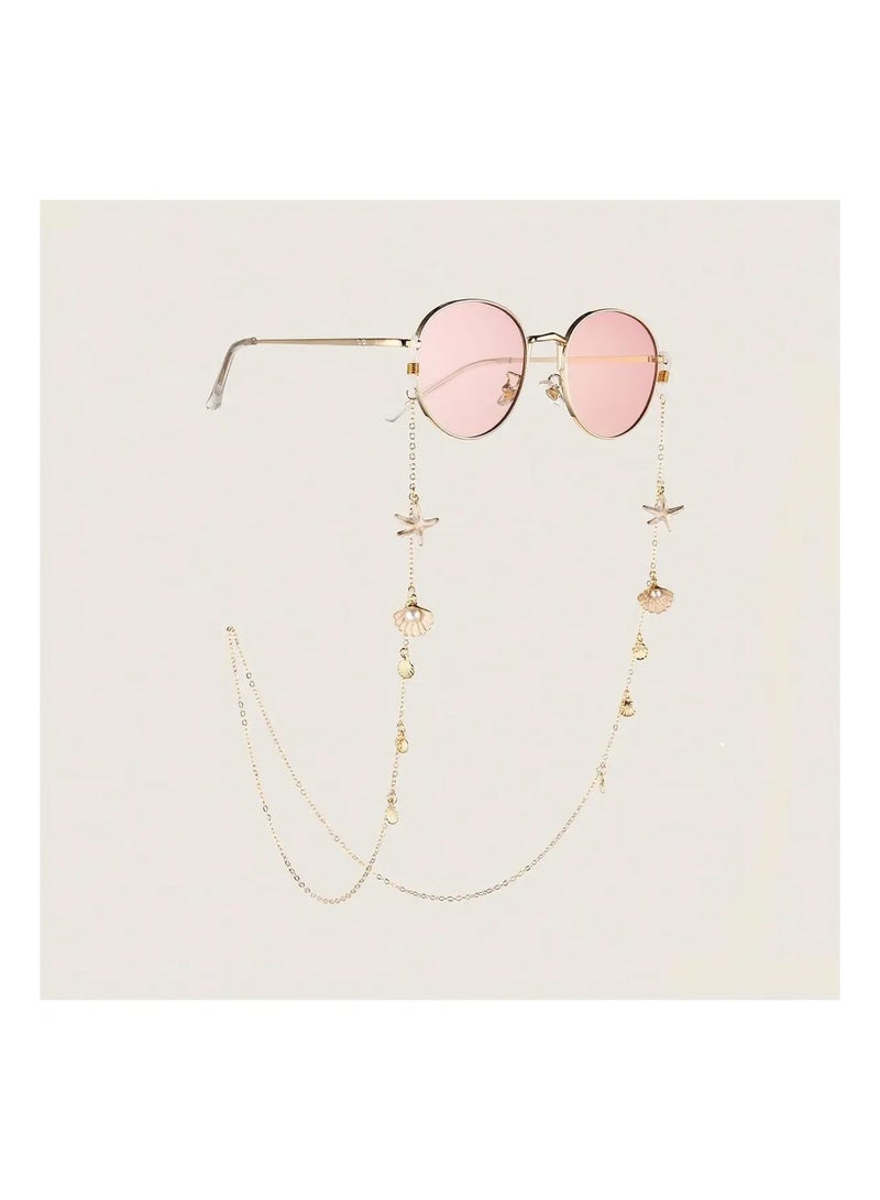 FridayIn Women High-definition Anti-glare Pink Lens Sunglasses And starfish shell Glasses Chain - Image 1