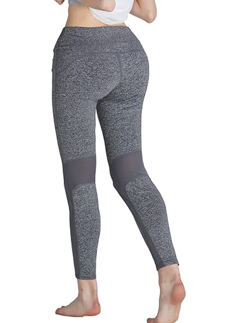Sharpdo Women's Mid Waist Tummy Control Solid Color Squat Proof Mesh Yoga Running Tights Workout Leggings - Image 1