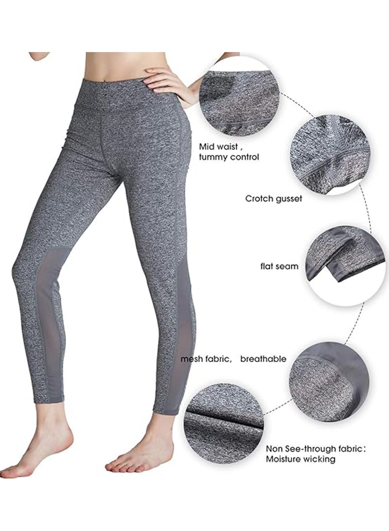 Sharpdo Women's Mid Waist Tummy Control Solid Color Squat Proof Mesh Yoga Running Tights Workout Leggings - Image 5