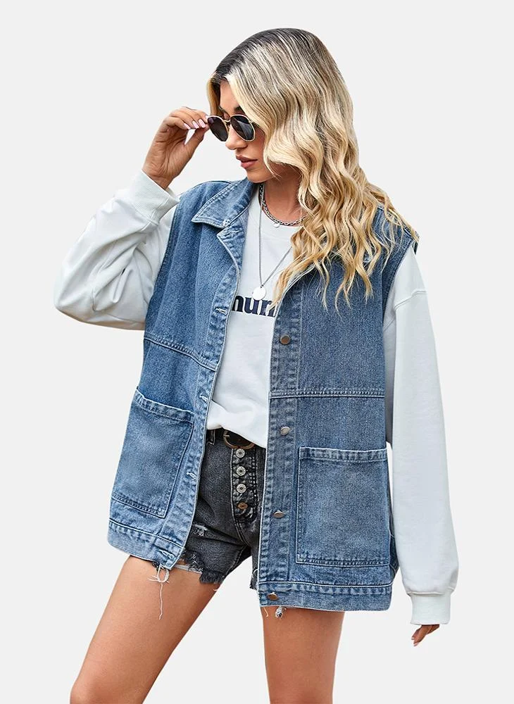 YUNIQEE Blue Plain Regular Fit Sleeveless Denim Jacket