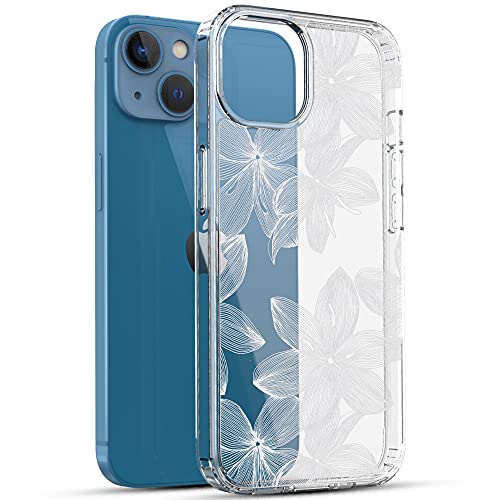 RANZ Compatible with iPhone 13 Case, Anti-Scratch Shockproof Series Clear Hard PC+ TPU Bumper Protective Cover Case for iPhone 13 (6.1") - White Flower - Image 3