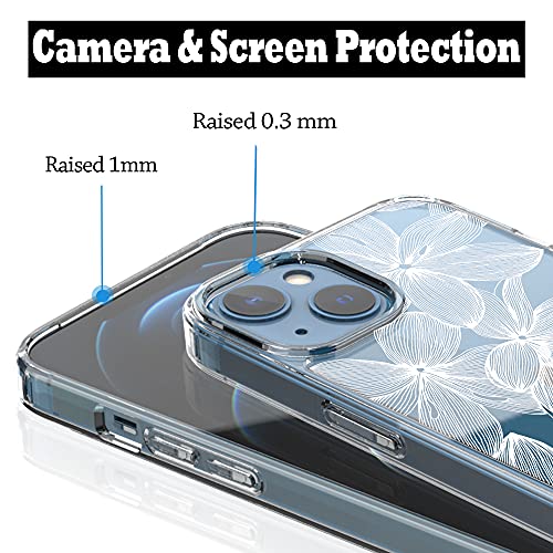 RANZ Compatible with iPhone 13 Case, Anti-Scratch Shockproof Series Clear Hard PC+ TPU Bumper Protective Cover Case for iPhone 13 (6.1") - White Flower - Image 5